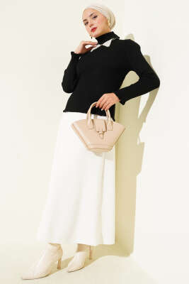 Balıkçı Yaka Fırfırlı Triko Kazak Siyah - Yılın Fırsatı