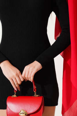 Balıkçı Yaka Fitilli Kısa Triko Elbise Siyah - Kadın Giyim Modelleri