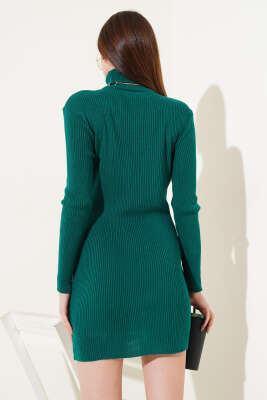 Balıkçı Yaka Fitilli Kısa Triko Elbise Zümrüt - Kadın Giyim Modelleri