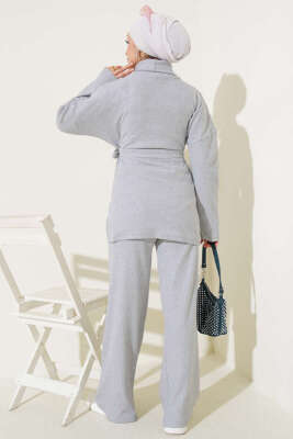 Balıkçı Yaka Fitilli Kuşaklı İkili Takım Gri - İKİLİ TAKIM