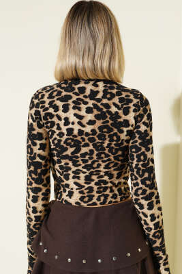 Balıkçı Yaka Fitilli Parmak Geçirmeli Crop Leopar - Kadın Giyim Modelleri