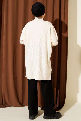 Balıkçı Yaka Fitilli Salaş Triko Tunik Bej - Tunik