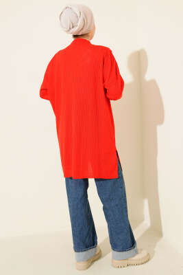 Balıkçı Yaka Fitilli Salaş Triko Tunik Kırmızı - Tunik