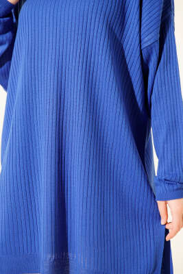 Balıkçı Yaka Fitilli Salaş Triko Tunik Saks - Tunik