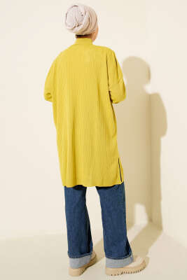 Balıkçı Yaka Fitilli Salaş Triko Tunik Yağ Yeşili - Tunik