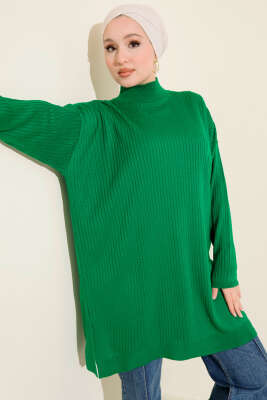 Balıkçı Yaka Fitilli Salaş Triko Tunik Zümrüt - Tunik