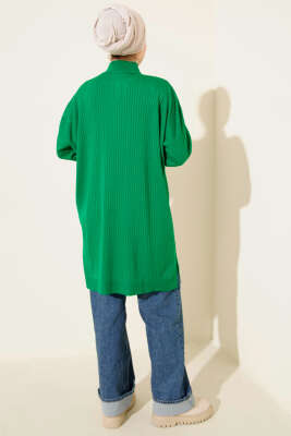 Balıkçı Yaka Fitilli Salaş Triko Tunik Zümrüt - Tunik