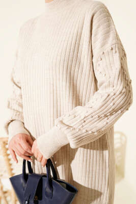 Balıkçı Yaka Fitilli Triko İkili Takım Bej - İkili Takım