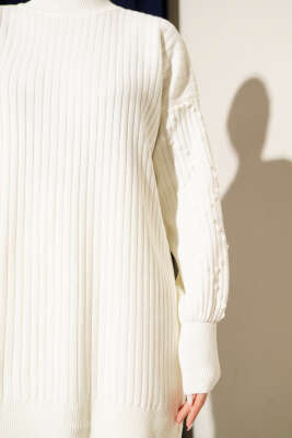 Balıkçı Yaka Fitilli Triko İkili Takım Ekru - İkili Takım