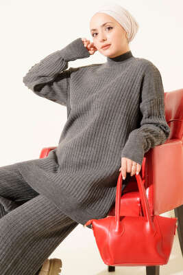 Balıkçı Yaka Fitilli Triko İkili Takım Füme - İkili Takım