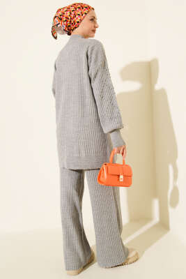 Balıkçı Yaka Fitilli Triko İkili Takım Gri - İkili Takım