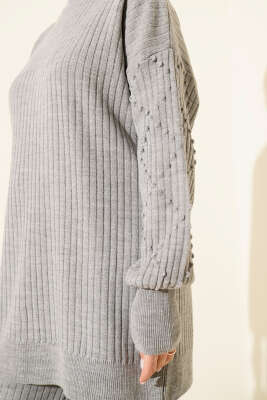 Balıkçı Yaka Fitilli Triko İkili Takım Gri - İkili Takım