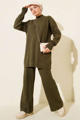 Balıkçı Yaka Fitilli Triko İkili Takım Haki - RAFİMİX