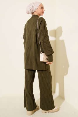 Balıkçı Yaka Fitilli Triko İkili Takım Haki - İkili Takım