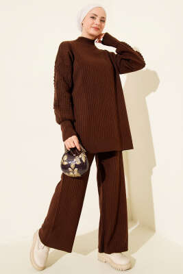 Balıkçı Yaka Fitilli Triko İkili Takım Kahve - RAFİMİX