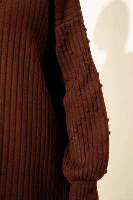 Balıkçı Yaka Fitilli Triko İkili Takım Kahve - İkili Takım