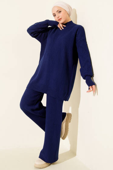 Balıkçı Yaka Fitilli Triko İkili Takım Lacivert - İkili Takım
