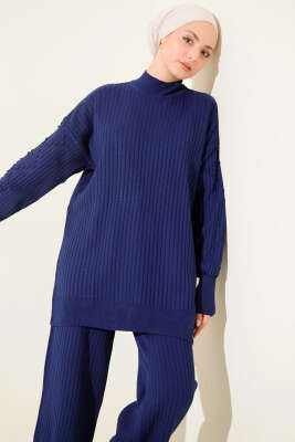 Balıkçı Yaka Fitilli Triko İkili Takım Lacivert - İkili Takım