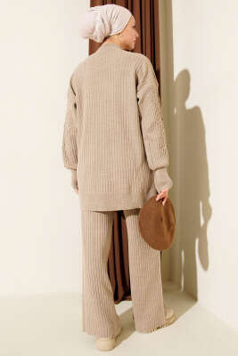 Balıkçı Yaka Fitilli Triko İkili Takım Vizon - İkili Takım