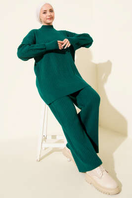 Balıkçı Yaka Fitilli Triko İkili Takım Zümrüt - RAFİMİX