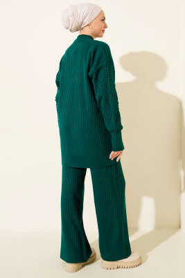 Balıkçı Yaka Fitilli Triko İkili Takım Zümrüt - İkili Takım