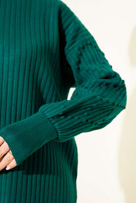 Balıkçı Yaka Fitilli Triko İkili Takım Zümrüt - İkili Takım