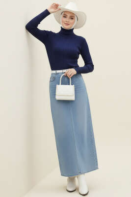 Balıkçı Yaka Fitilli Triko Kazak Lacivert - Yılın Fırsatı