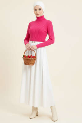 Balıkçı Yaka Fitilli Triko Kazak Pembe - Yılın Fırsatı