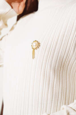 Balıkçı Yaka Fitilli Triko Tunik Bej - Triko Tunik