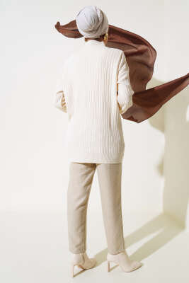 Balıkçı Yaka Fitilli Triko Tunik Bej - Triko Tunik