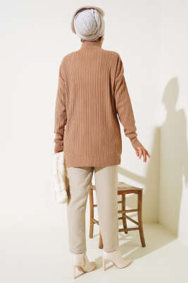 Balıkçı Yaka Fitilli Triko Tunik Büsküvi - Triko Tunik