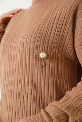 Balıkçı Yaka Fitilli Triko Tunik Büsküvi - Triko Tunik