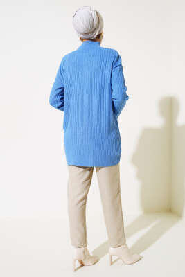 Balıkçı Yaka Fitilli Triko Tunik İndigo - Triko Tunik