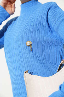 Balıkçı Yaka Fitilli Triko Tunik İndigo - Triko Tunik