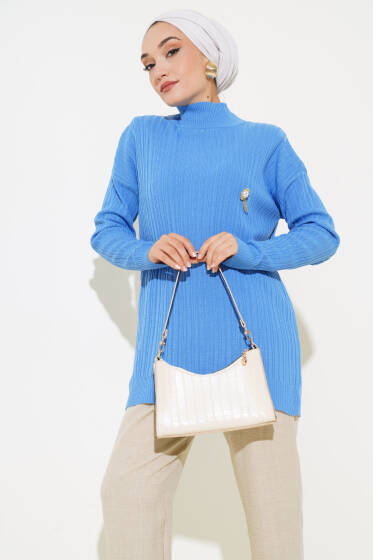 Balıkçı Yaka Fitilli Triko Tunik İndigo - Tunik