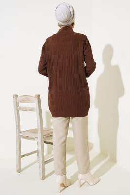 Balıkçı Yaka Fitilli Triko Tunik Kahve - Triko Tunik