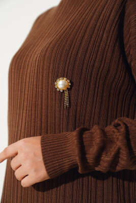 Balıkçı Yaka Fitilli Triko Tunik Kahve - Triko Tunik