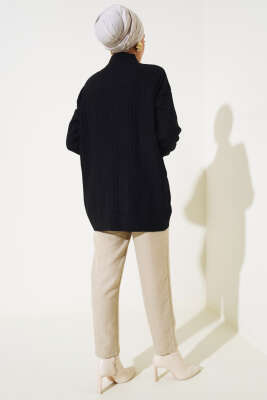 Balıkçı Yaka Fitilli Triko Tunik Siyah - Triko Tunik