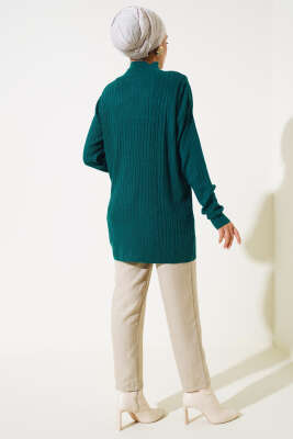 Balıkçı Yaka Fitilli Triko Tunik Zümrüt - Triko Tunik
