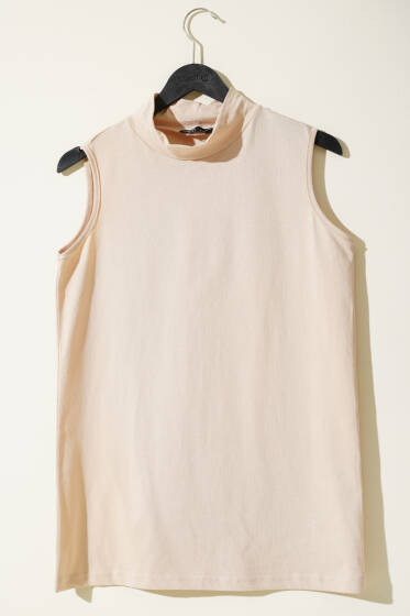 Balıkçı Yaka Kolsuz Bej Bluz - Kadın İçlik