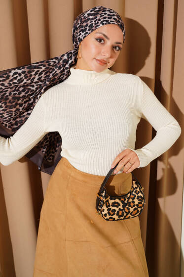 Balıkçı Yaka Parmak Geçirmeli Triko Kazak Bej - Triko Kazak