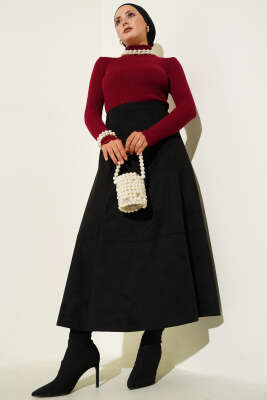 Balıkçı Yaka Parmak Geçirmeli Triko Kazak Bordo - Triko Kazak