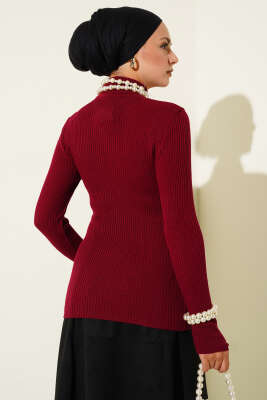 Balıkçı Yaka Parmak Geçirmeli Triko Kazak Bordo - Triko Kazak