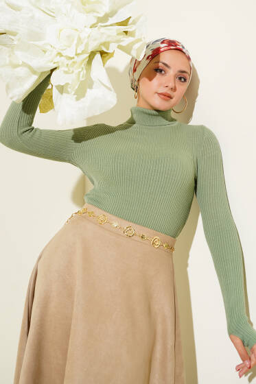Balıkçı Yaka Parmak Geçirmeli Triko Kazak Çağla Yeşili - 100-300 TL Ürünler