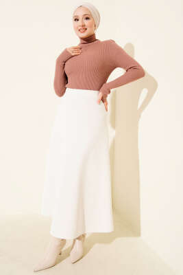 Balıkçı Yaka Parmak Geçirmeli Triko Kazak Gül Kurusu - Triko Kazak