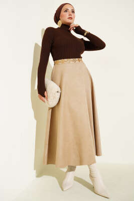 Balıkçı Yaka Parmak Geçirmeli Triko Kazak Kahve - Triko Kazak