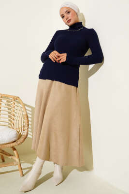 Balıkçı Yaka Parmak Geçirmeli Triko Kazak Lacivert - Triko Kazak