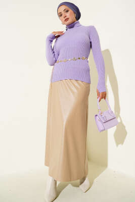 Balıkçı Yaka Parmak Geçirmeli Triko Kazak Lila - Triko Kazak