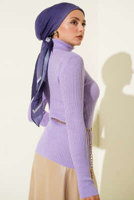 Balıkçı Yaka Parmak Geçirmeli Triko Kazak Lila - Triko Kazak