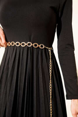 Balıkçı Yaka Pileli Midi Elbise Siyah - Kadın Giyim Modelleri